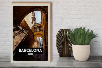 Panneau en bois voyage 30x40cm Barcelone Espagne architecture rétro 3