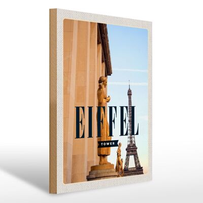 Panneau en bois voyage 30x40cm sculptures Tour Eiffel bois