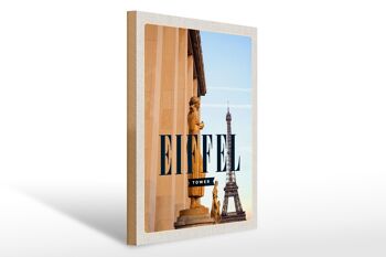 Panneau en bois voyage 30x40cm sculptures Tour Eiffel bois 1