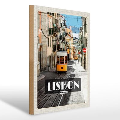 Cartello in legno da viaggio 30x40 cm Tram Lisbona Portogallo