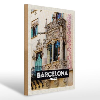 Cartello in legno da viaggio 30x40 cm Barcellona Spagna architettura turismo