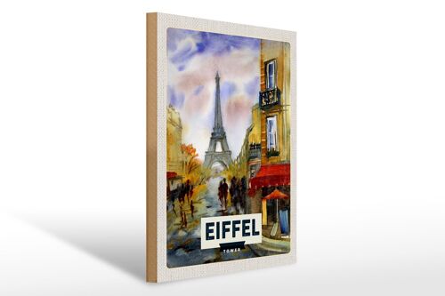 Holzschild Reise 30x40cm Eiffel Tower malerisches Bild Kunst