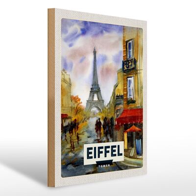 Holzschild Reise 30x40cm Eiffel Tower malerisches Bild Kunst