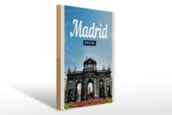 Panneau en bois voyage 30x40cm Madrid Espagne souvenirs rétro 1