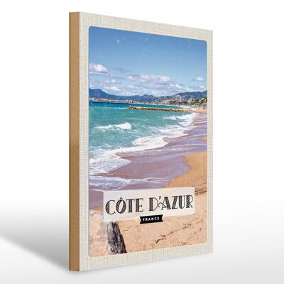 Cartel de madera viaje 30x40cm Costa Azul Francia vista al mar