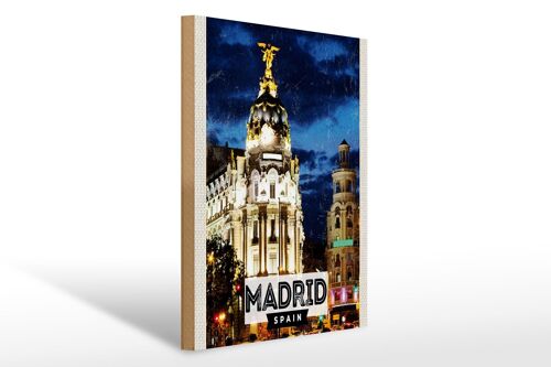Holzschild Reise 30x40cm 'Madrid Spain Retro Nacht Poster