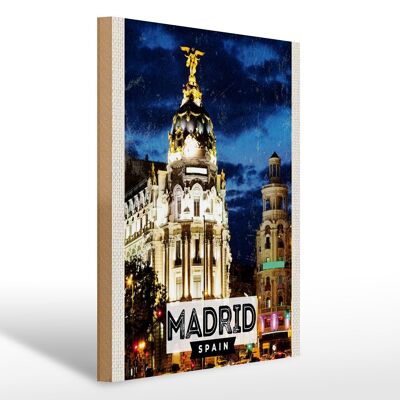 Targa in legno da viaggio 30x40 cm 'Madrid Spagna Retro Night Poster