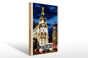 Panneau en bois de voyage 30x40 cm, affiche de nuit rétro de Madrid, Espagne 1