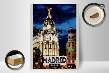 Panneau en bois de voyage 30x40 cm, affiche de nuit rétro de Madrid, Espagne 2