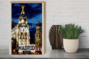 Panneau en bois de voyage 30x40 cm, affiche de nuit rétro de Madrid, Espagne 3
