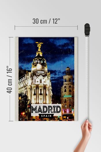 Panneau en bois de voyage 30x40 cm, affiche de nuit rétro de Madrid, Espagne 4
