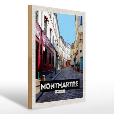Cartello in legno da viaggio 30x40 cm Montmartre Parigi, città vecchia destinazione di viaggio