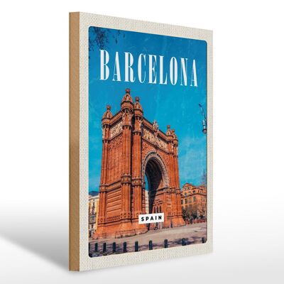 Cartel de madera viaje 30x40cm Barcelona España arquitectura retro