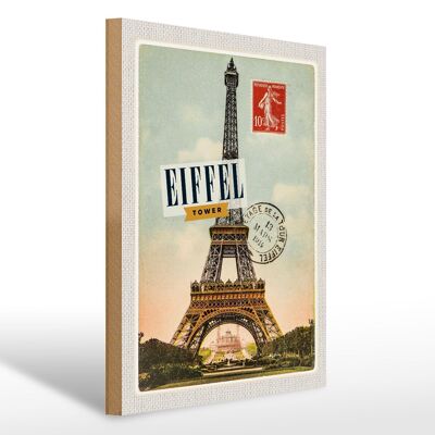 Cartello in legno da viaggio 30x40 cm aspetto timbro Torre Eifel