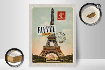 Panneau en bois Voyage 30x40cm Aspect timbre de la Tour Eifel 2