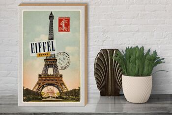 Panneau en bois Voyage 30x40cm Aspect timbre de la Tour Eifel 3