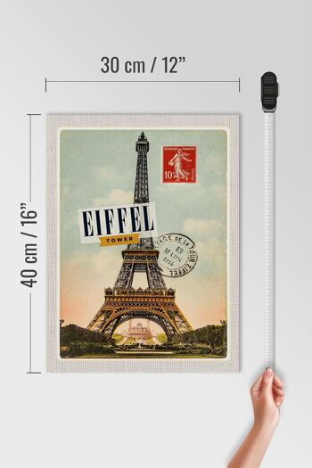 Panneau en bois Voyage 30x40cm Aspect timbre de la Tour Eifel 4