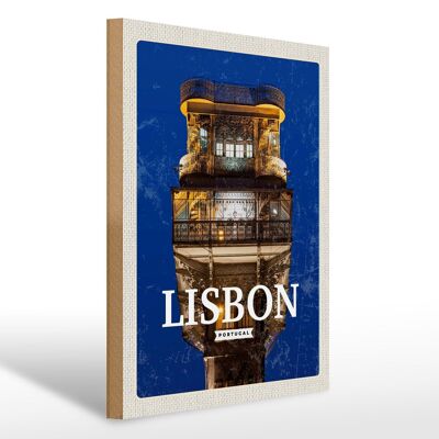 Cartello in legno da viaggio 30x40 cm Lisbona Portogallo architettura retrò