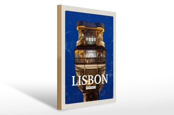 Panneau en bois voyage 30x40cm Lisbonne Portugal architecture rétro 1