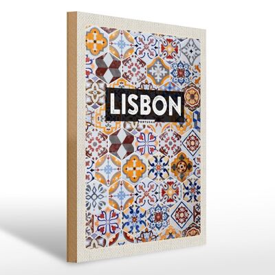 Cartello in legno da viaggio 30x40cm Lisbona Portogallo mosaico art