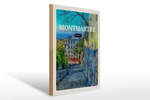 Holzschild Reise 30x40cm Montmartre Paris Altstadt Abenddämmerung