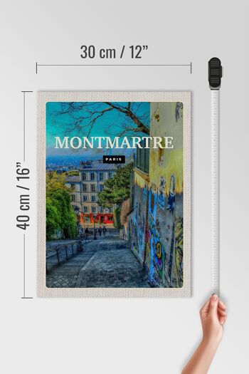 Panneau en bois voyage 30x40cm Montmartre Paris vieille ville crépuscule 4