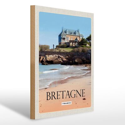 Wooden sign travel 30x40cm Brittany France architecture