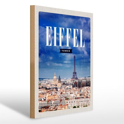 Holzschild Reise 30x40cm Eiffel tower Panorama Bild Retro