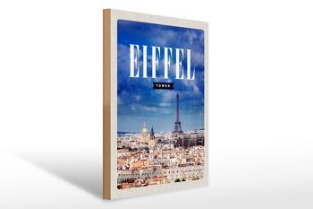 Panneau en bois voyage 30x40cm Tour Eiffel panorama photo rétro 1