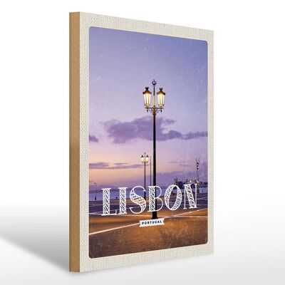 Cartello in legno da viaggio 30x40 cm Lisbona Portogallo tramonto