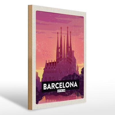 Holzschild Reise 30x40cm Barcelona malerisches Bild Kunst