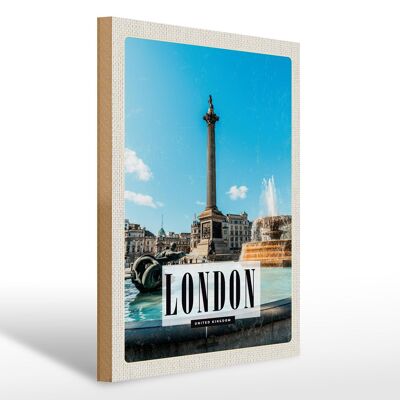 Cartello in legno da viaggio 30x40 cm Londra UK fontana Trafalgar Square