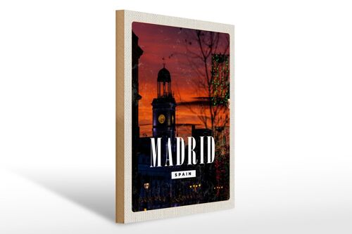 Holzschild Reise 30x40cm Madrid Spain Sonnenuntergang