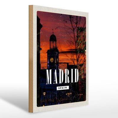 Holzschild Reise 30x40cm Madrid Spain Sonnenuntergang