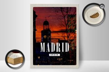 Panneau en bois voyage 30x40cm Madrid Espagne coucher de soleil 2