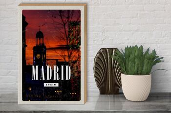 Panneau en bois voyage 30x40cm Madrid Espagne coucher de soleil 3