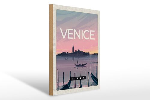 Holzschild Reise 30x40cm Venice Italy Boot malerisches Bild