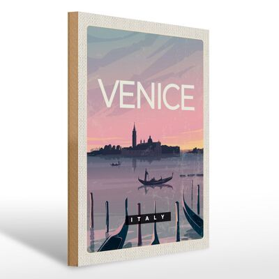 Cartel de madera viaje 30x40cm Venecia Italia barco cuadro pintoresco