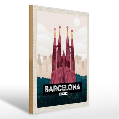 Cartel de madera viaje 30x40cm Barcelona España Catedral