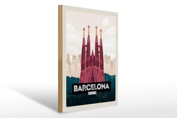 Panneau en bois voyage 30x40cm Cathédrale de Barcelone Espagne 1