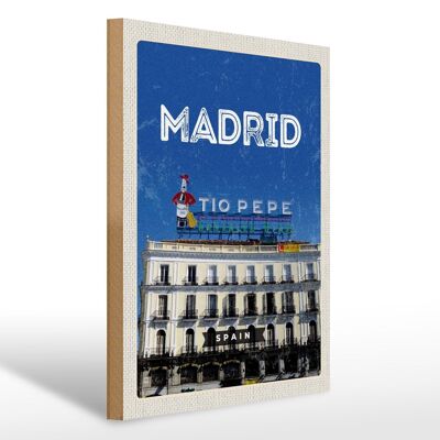 Targa in legno da viaggio 30x40 cm simbolo Madrid Tio Pepe