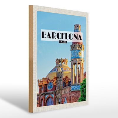Cartello in legno da viaggio 30x40 cm Barcellona destinazione di viaggio in stile mosaico