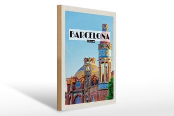 Panneau en bois voyage 30x40cm Barcelone destination de voyage style mosaïque 1