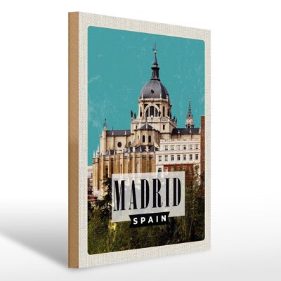 Cartello in legno da viaggio 30x40 cm Madrid Spagna, destinazione regalo per le vacanze