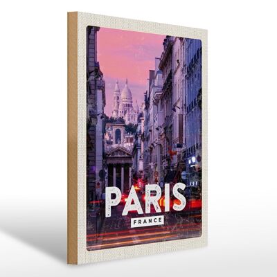 Cartello in legno da viaggio 30x40 cm Tramonto panoramico di Parigi