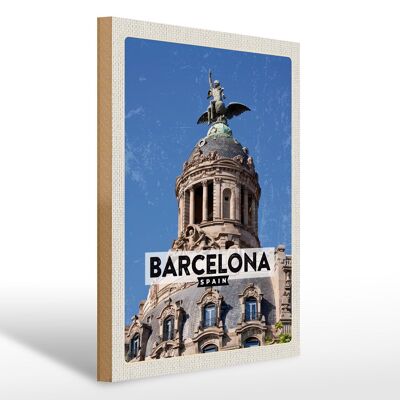 Cartello in legno da viaggio 30x40 cm Regalo retrò di architettura di Barcellona