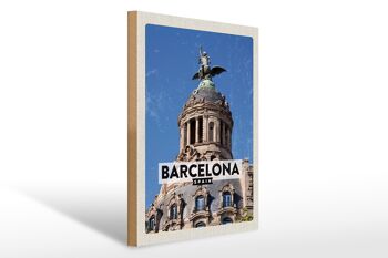 Panneau en bois voyage 30x40cm Barcelone architecture rétro cadeau 1