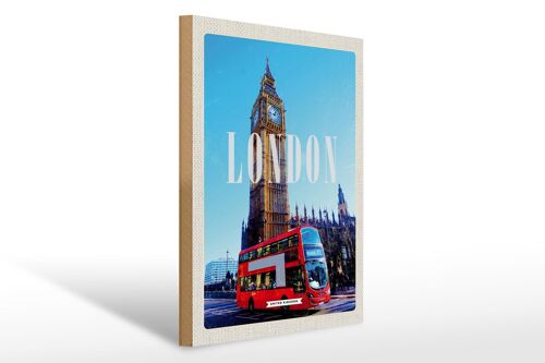 Holzschild Reise 30x40cm London red Bus roter Bus Big Ben