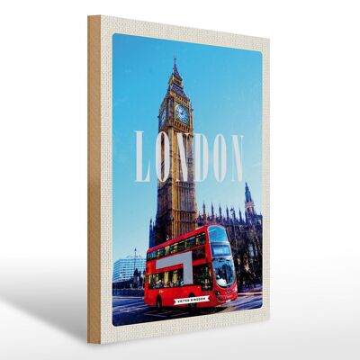 Cartello in legno da viaggio 30x40 cm Londra autobus rosso autobus rosso Big Ben