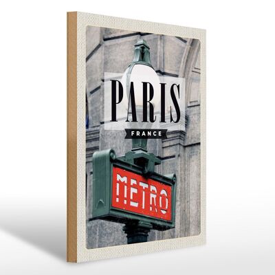 Cartel de madera viaje 30x40cm París Francia Metro destino de viaje